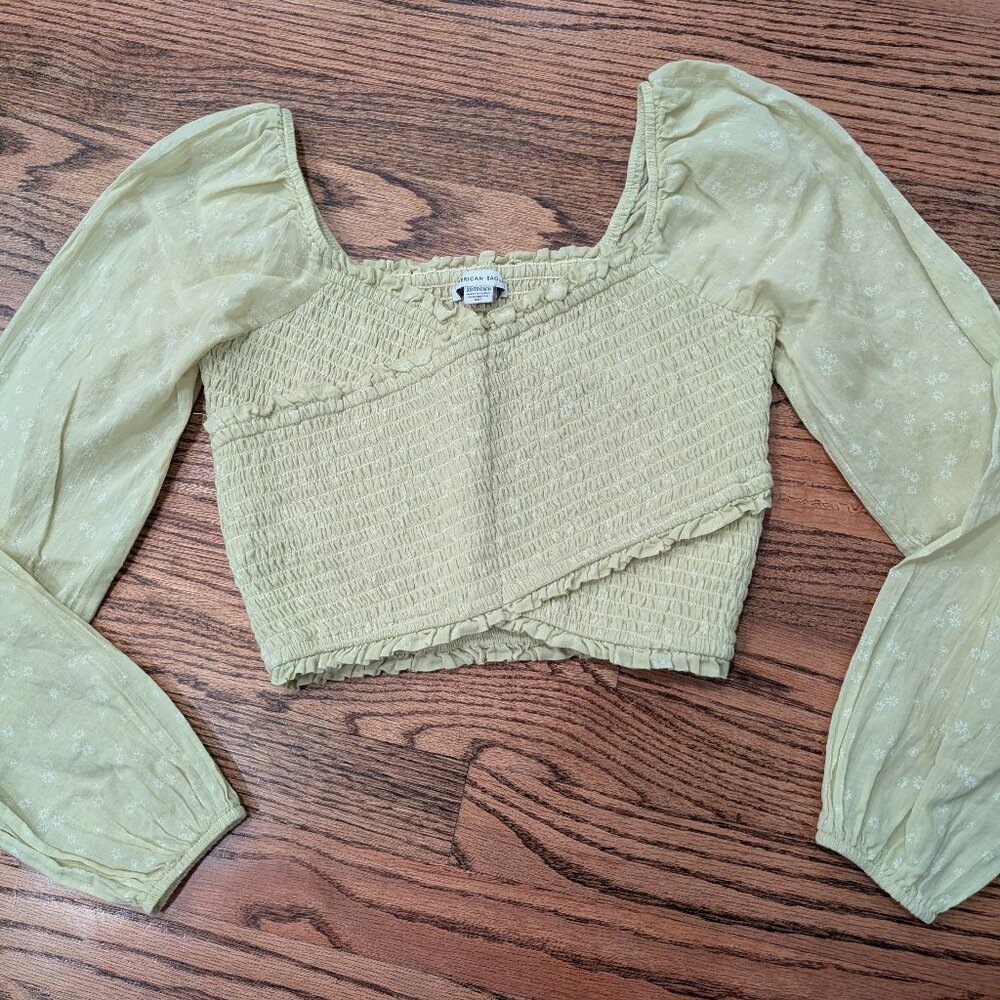 AE Long-Sleeve Smocked Blouse (XS)